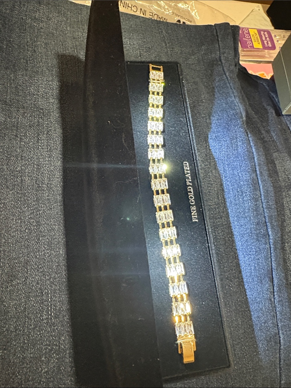 Gold-Tone Crystal Link Bracelet for Women